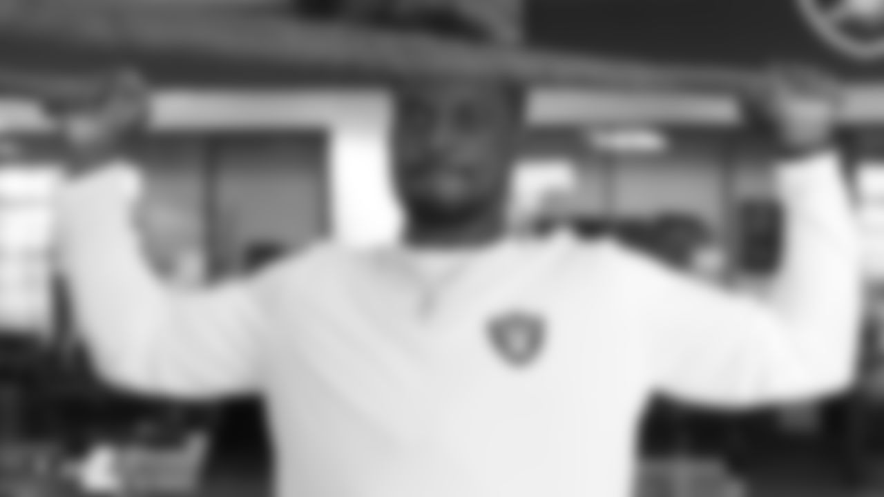 Raiders linebacker Tahir Whitehead at a workout during phase one of the offseason program at the Raiders Practice Facility in Alameda, Calif.