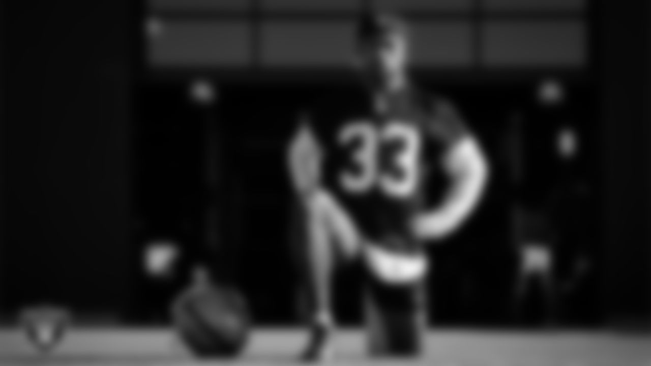Las Vegas Raiders safety Roderic Teamer (33) on the field for practice at 2023 Training Camp at Intermountain Health Performance Center.