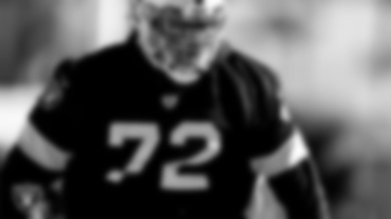 Las Vegas Raiders offensive lineman Jaryd Jones-Smith (72) during practice at Intermountain Healthcare Performance Center.