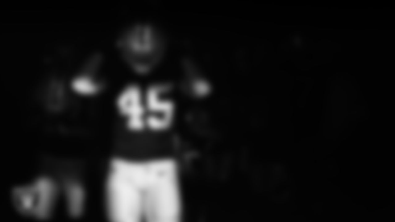 Las Vegas Raiders fullback Alec Ingold (45) walks down the tunnel before the preseason home game against the Seattle Seahawks at Allegiant Stadium.