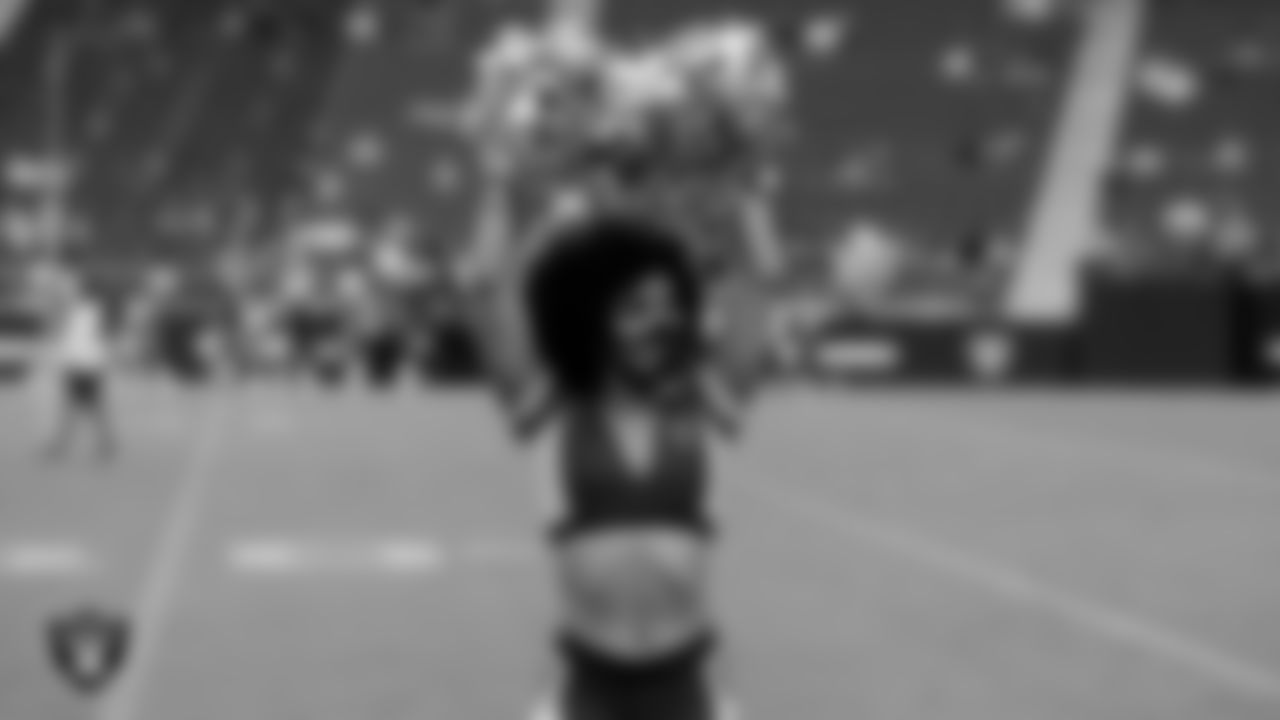 Raiderette Vicky on the field for practice at 2021 Training Camp.