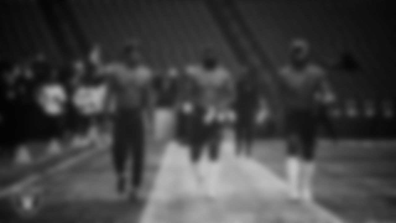 Las Vegas Raiders running back Brittain Brown (38), running back Zamir White (35) and running back Brandon Bolden (34) warming up before the regular season away game against the Seattle Seahawks at Lumen Field.