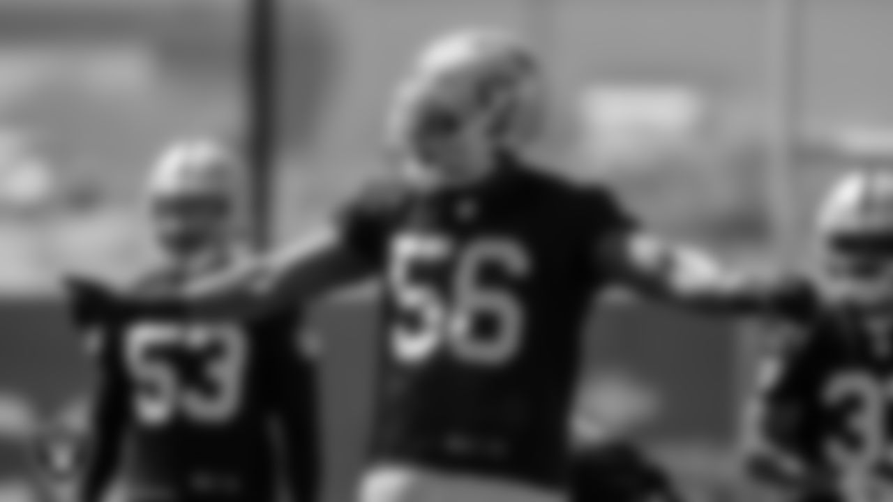 Las Vegas Raiders defensive end Gerri Green (56) at an Organized Team Activity (OTA).