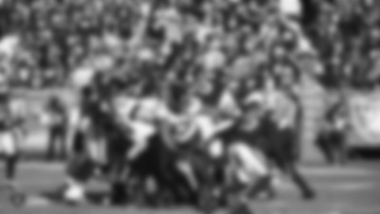The Raiders during the regular season game against the Jacksonville Jaguars at the Oakland-Alameda County Coliseum.