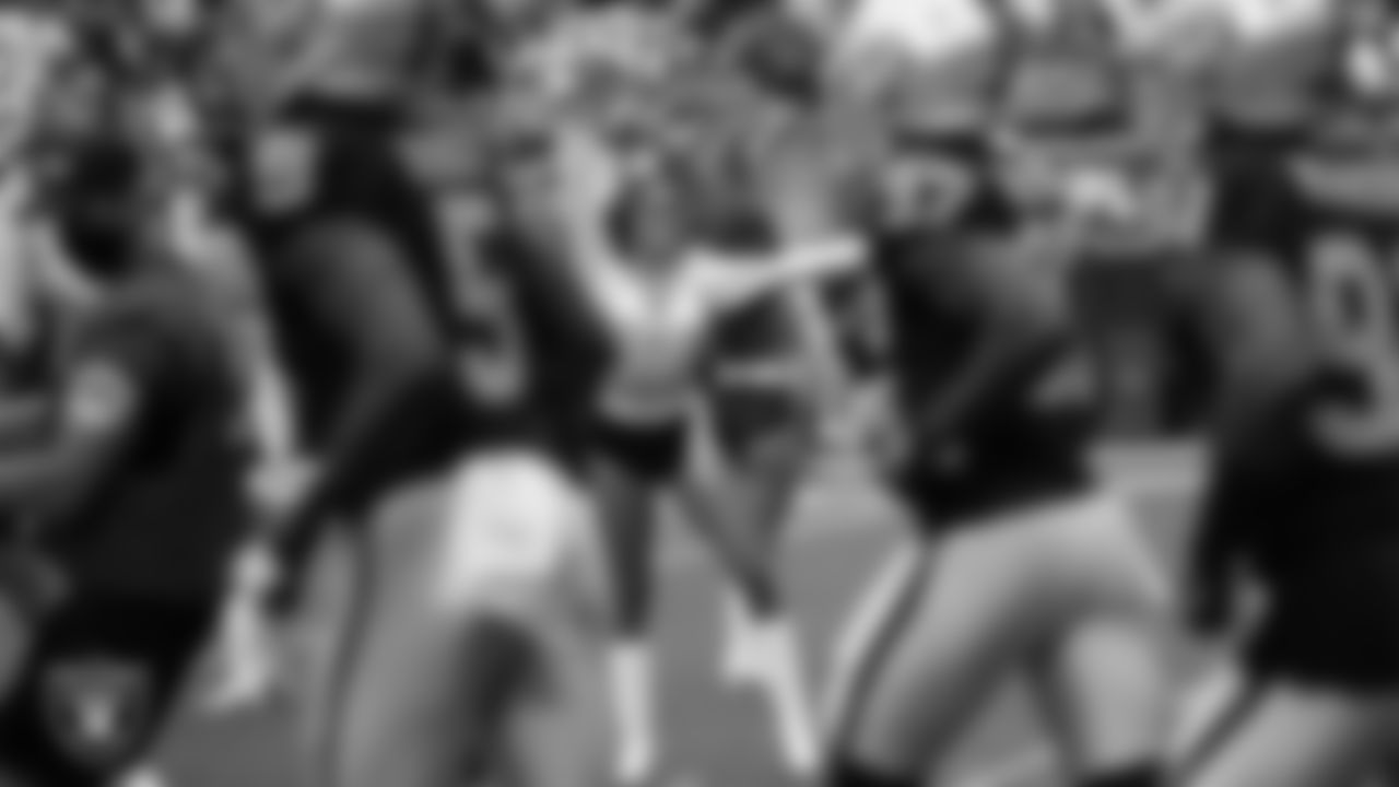 Raiderette Mackenzie during player introductions before the regular season home game against the Chicago Bears.