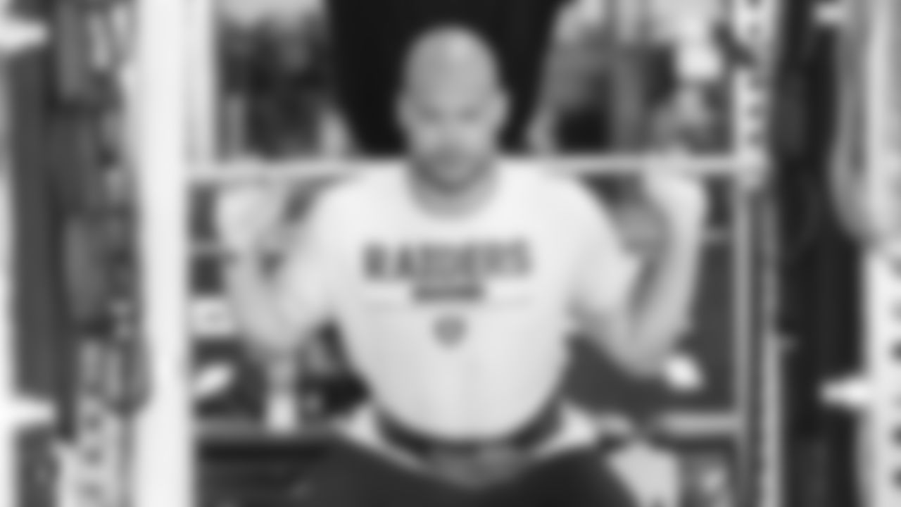 Raiders linebacker Kyle Wilber at a workout during phase one of the offseason program at the Raiders Practice Facility in Alameda, Calif.