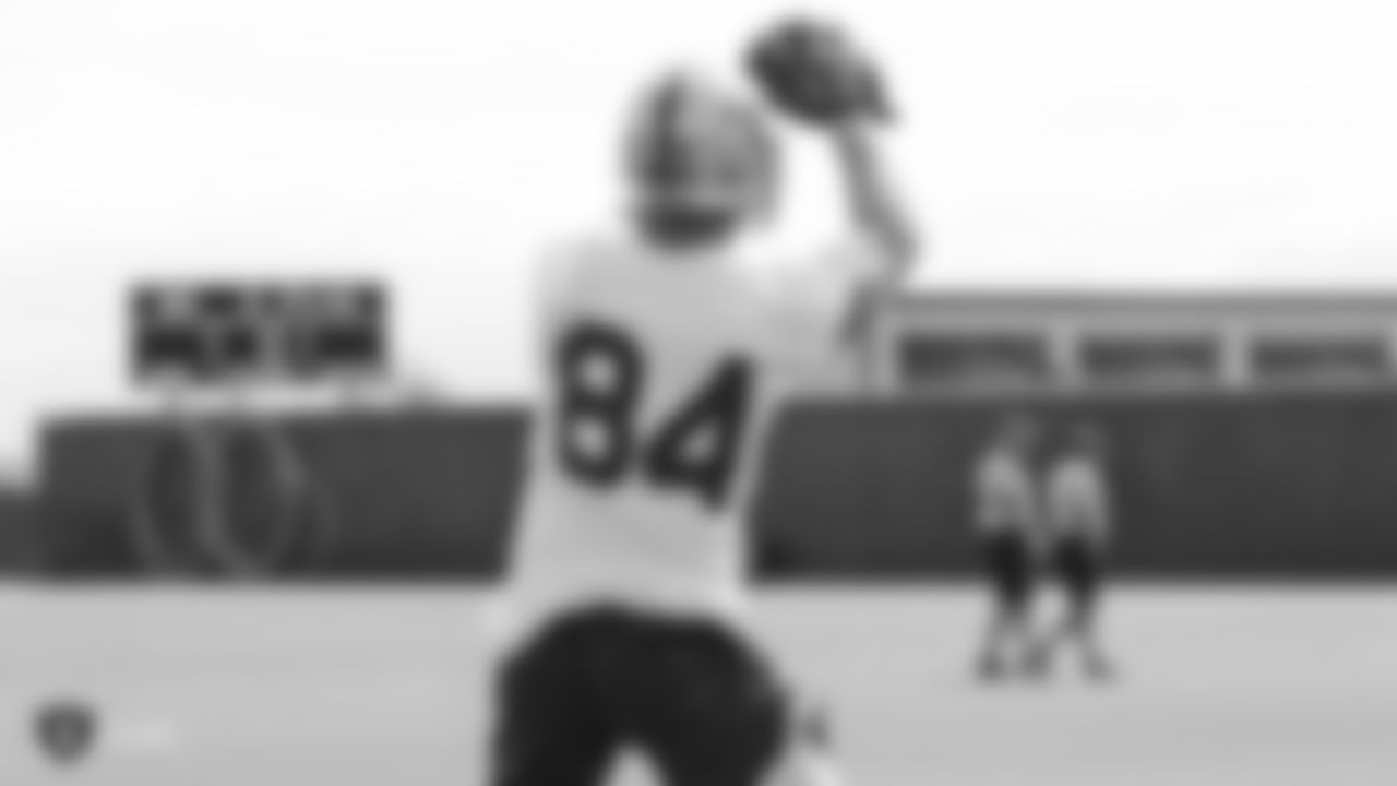 Oakland Raiders tight end Paul Butler (84) on the field for practice at The Oakland Raiders Practice Facility, Thursday, October 4, 2018, in Alameda, California.