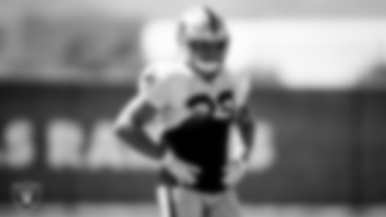 Las Vegas Raiders safety Dallin Leavitt (32) during practice.