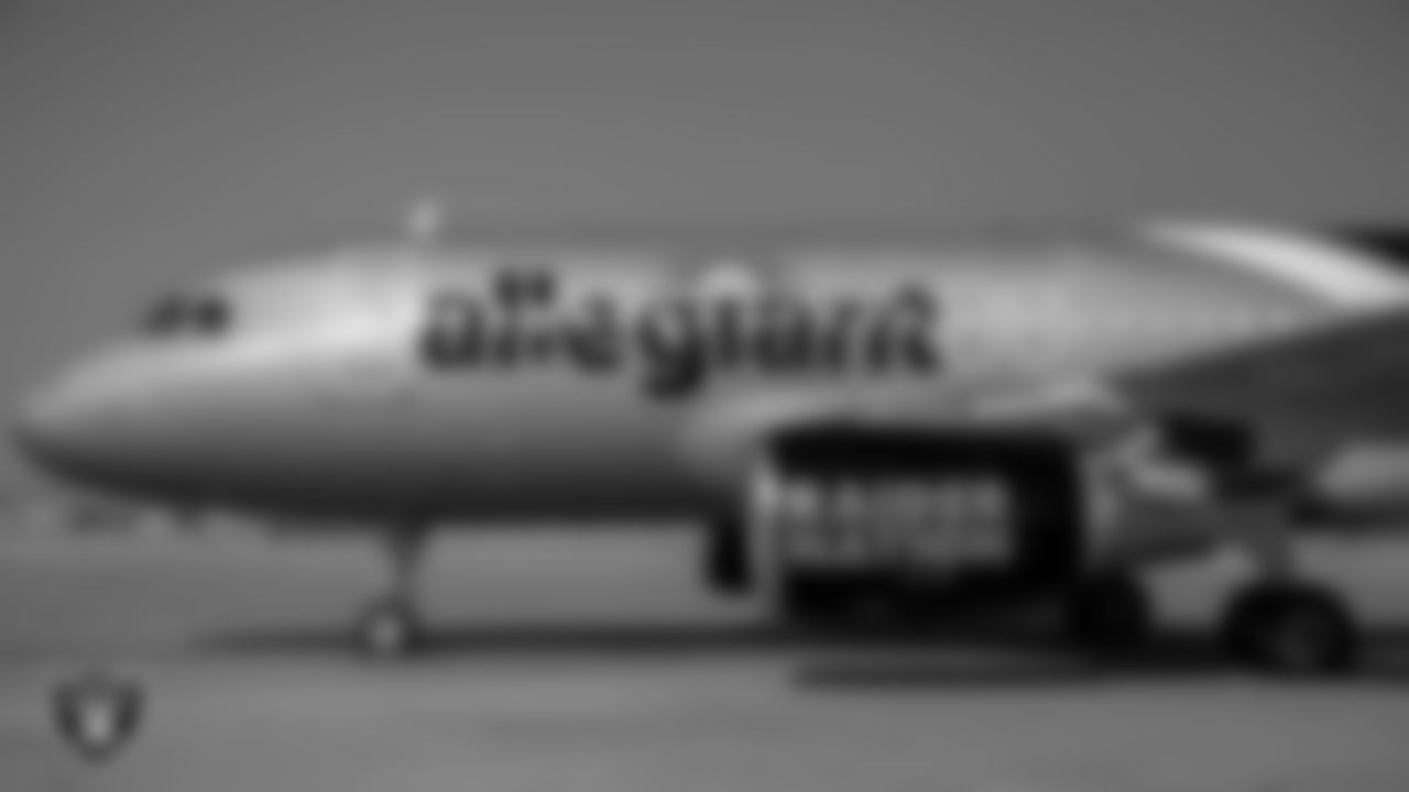 A look at the Las Vegas Raiders themed Allegiant Air airplane during the unveiling.