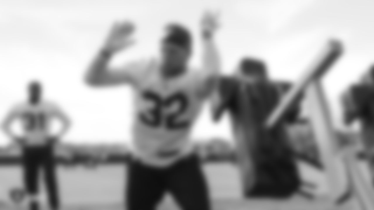 Oakland Raiders safety Dallin Leavitt (32) on the field for practice at the Oakland Raiders Practice Facility, Monday, October 9, 2018, in Alameda, California.