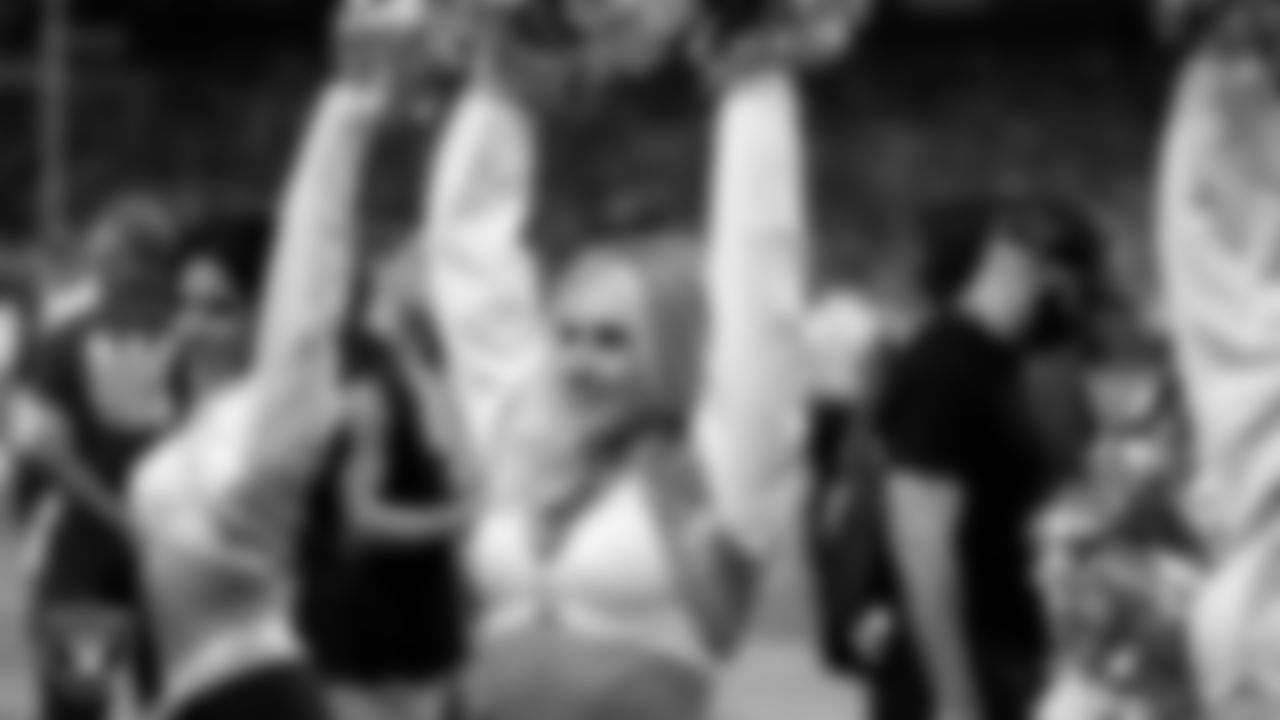 Raiderette Claudia on the sidelines during the regular season home game against the Green Bay Packers at Allegiant Stadium.