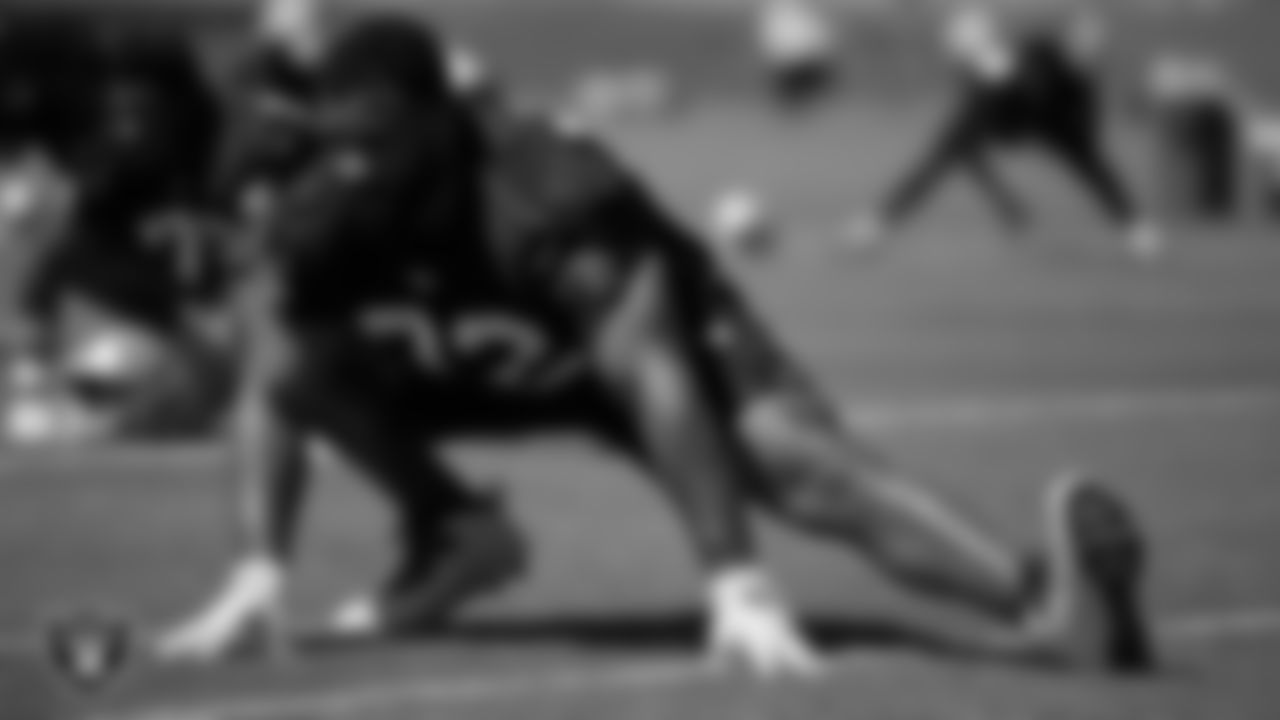 Las Vegas Raiders defensive tackle Solomon Thomas (92) at an Organized Team Activity (OTA).