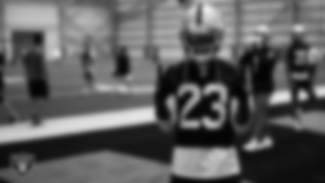 Las Vegas Raiders cornerback Duke Shelley (23) on the field for practice at 2023 Training Camp at Intermountain Health Performance Center.