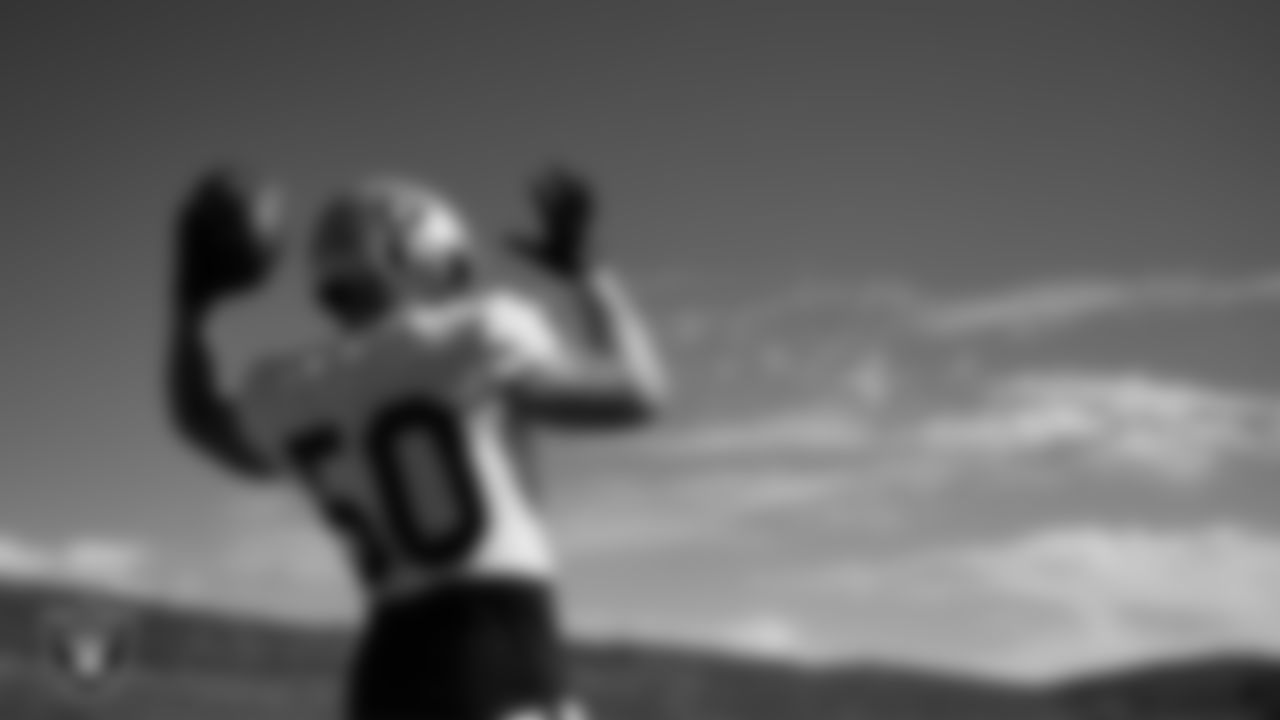 Las Vegas Raiders long snapper Jacob Bobenmoyer (50) on the field for a joint practice with the Los Angeles Rams at 2023 Training Camp at California Lutheran University.