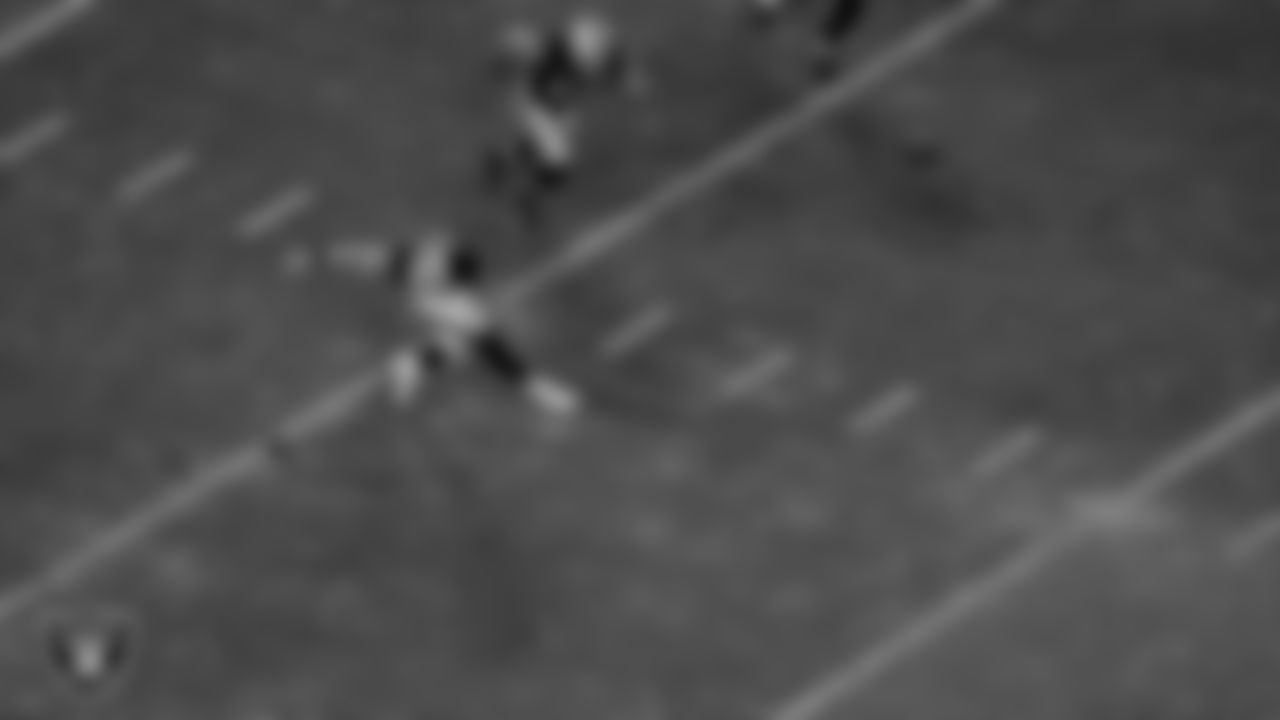Las Vegas Raiders kicker Daniel Carlson (2) and linebacker Kyle Wilber (58) during the regular season game against the Kansas City Chiefs at Allegiant Stadium.