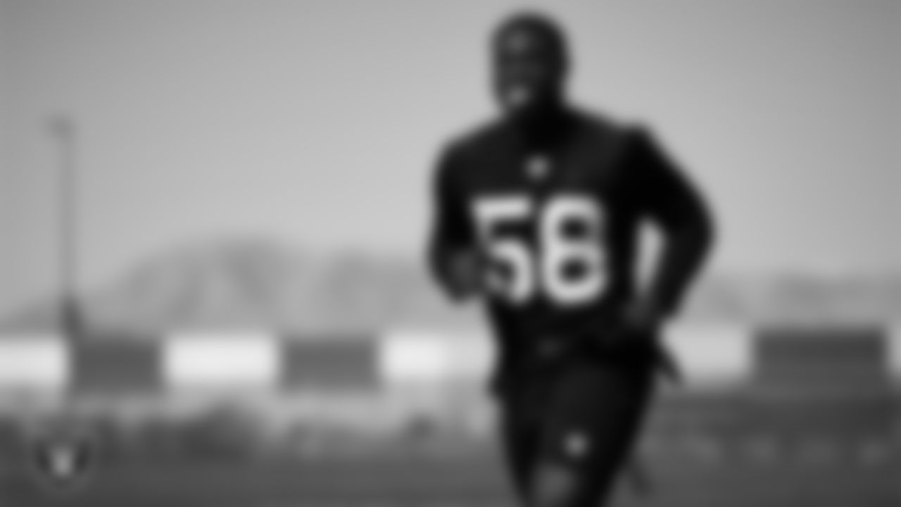 Las Vegas Raiders linebacker Darien Butler (58) during phase two of the offseason program at Intermountain Health Performance Center.