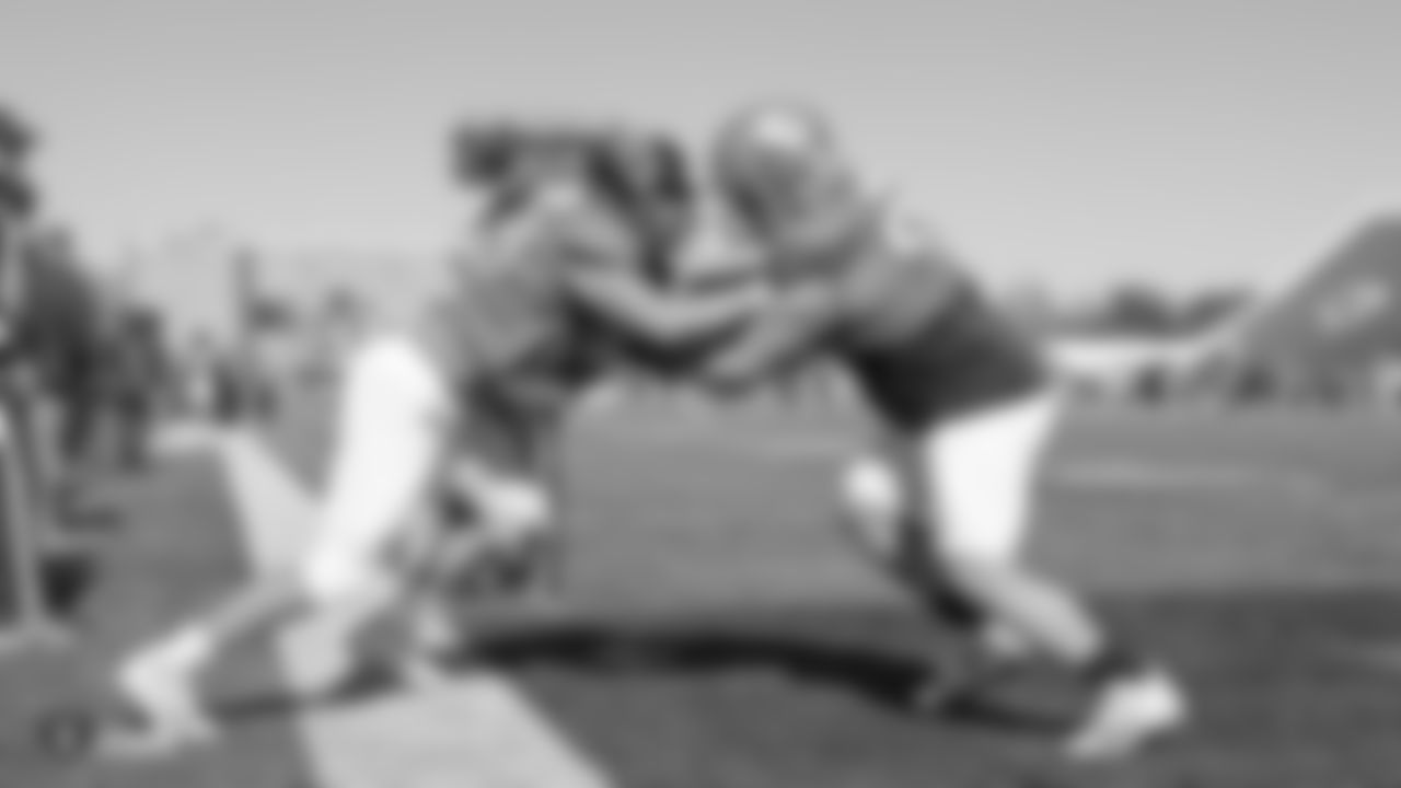 Iowa defensive end Anthony Nelson (93) and Washington defensive lineman Greg Gaines (98) at a practice on Day 3 of the 2019 Senior Bowl at Ladd-Peebles Stadium, Thursday, January 24, 2019, in Mobile, Alabama.