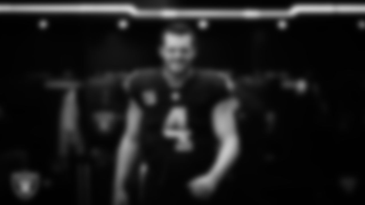 Las Vegas Raiders quarterback Derek Carr (4) in the locker room after the regular season home game against the Los Angeles Chargers at Allegiant Stadium.
