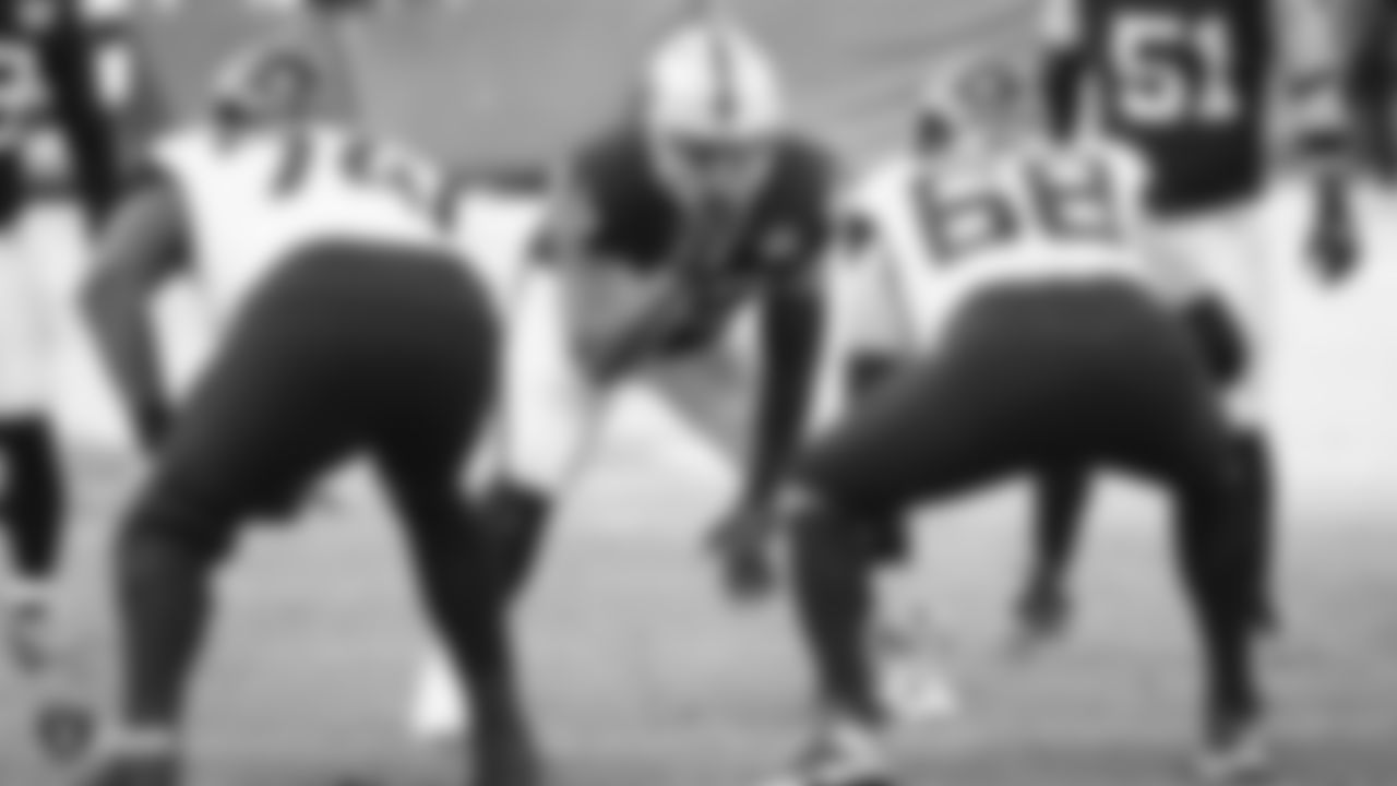 The Raiders during the regular season game against the Jacksonville Jaguars at the Oakland-Alameda County Coliseum.