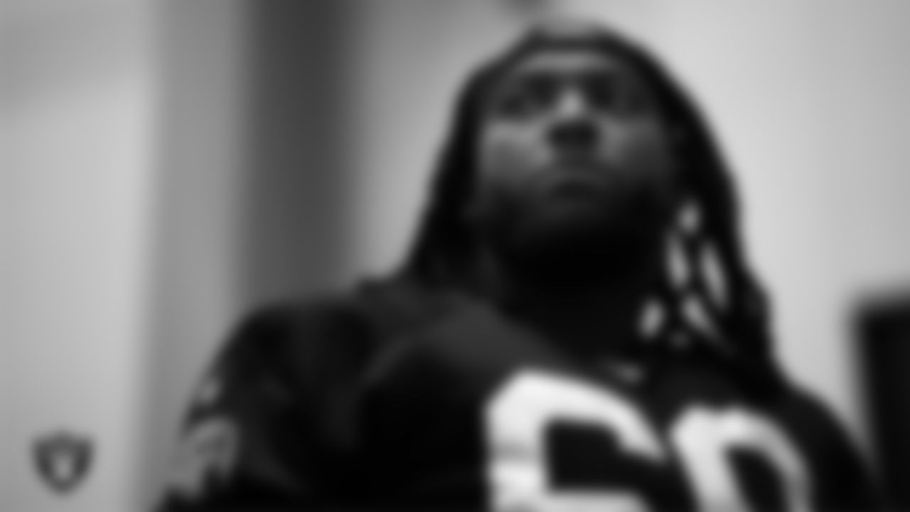 Las Vegas Raiders defensive lineman Adam Butler (69) during practice at Intermountain Health Performance Center.