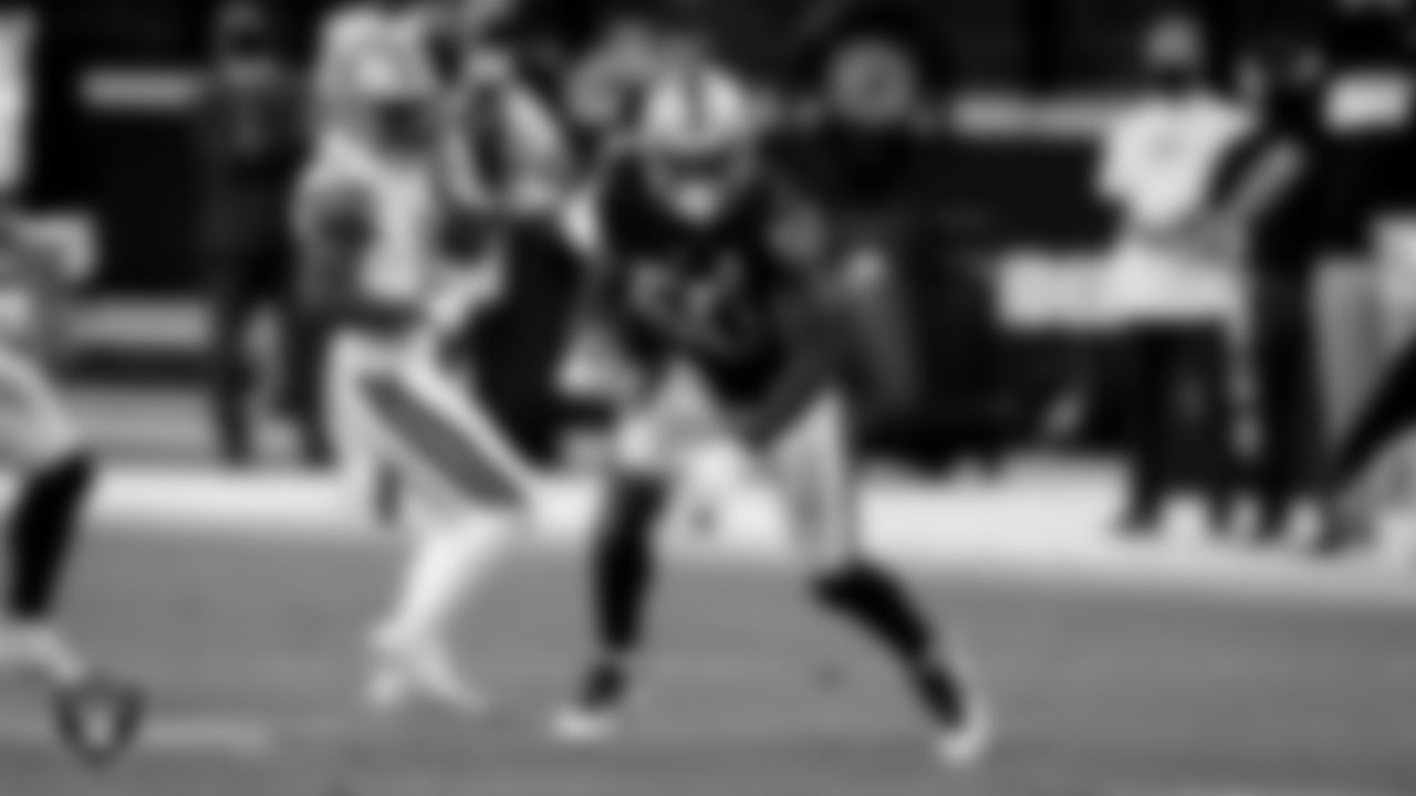 Las Vegas Raiders linebacker Nicholas Morrow (50) during the regular season game against the New Orleans Saints at Allegiant Stadium.