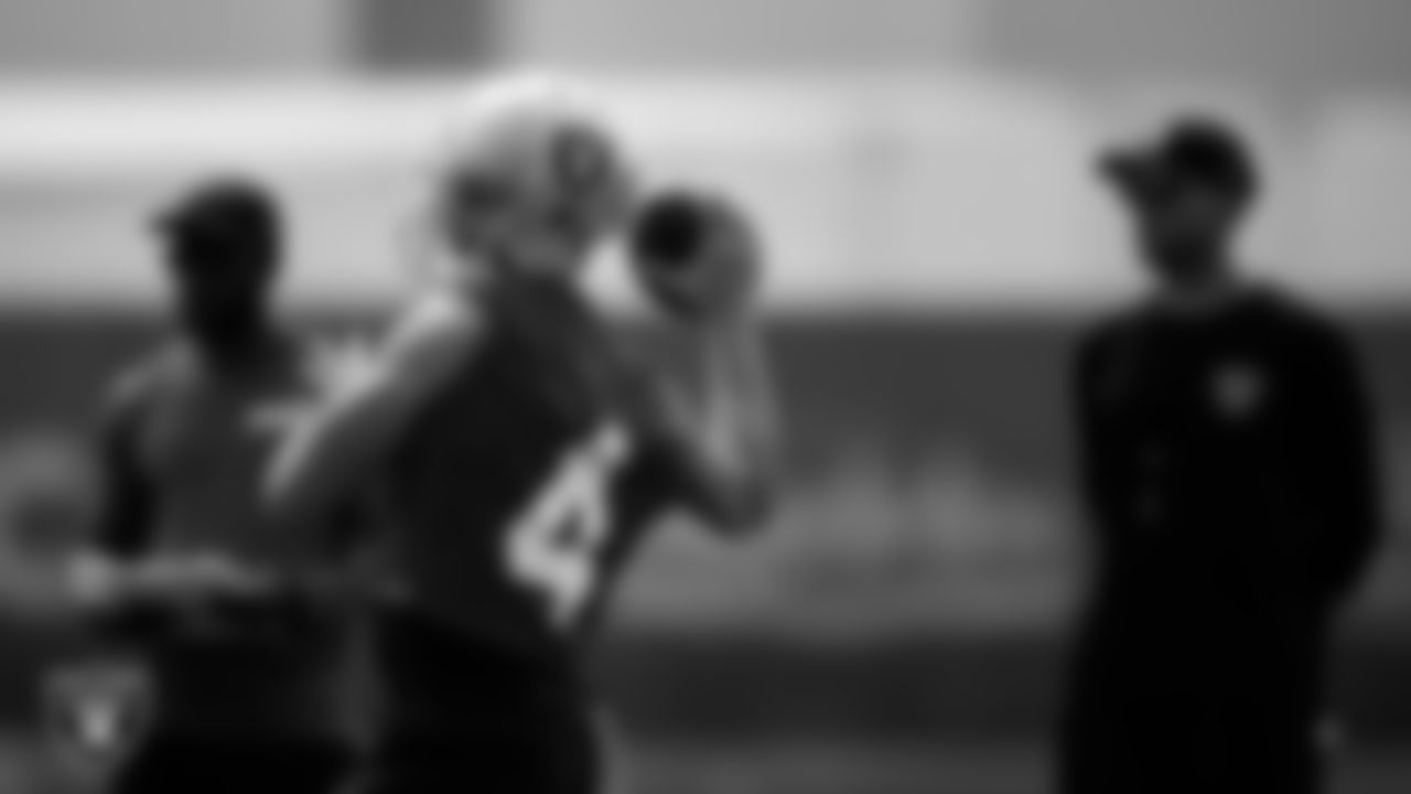Las Vegas Raiders quarterback Derek Carr (4) during practice at Intermountain Healthcare Performance Center.