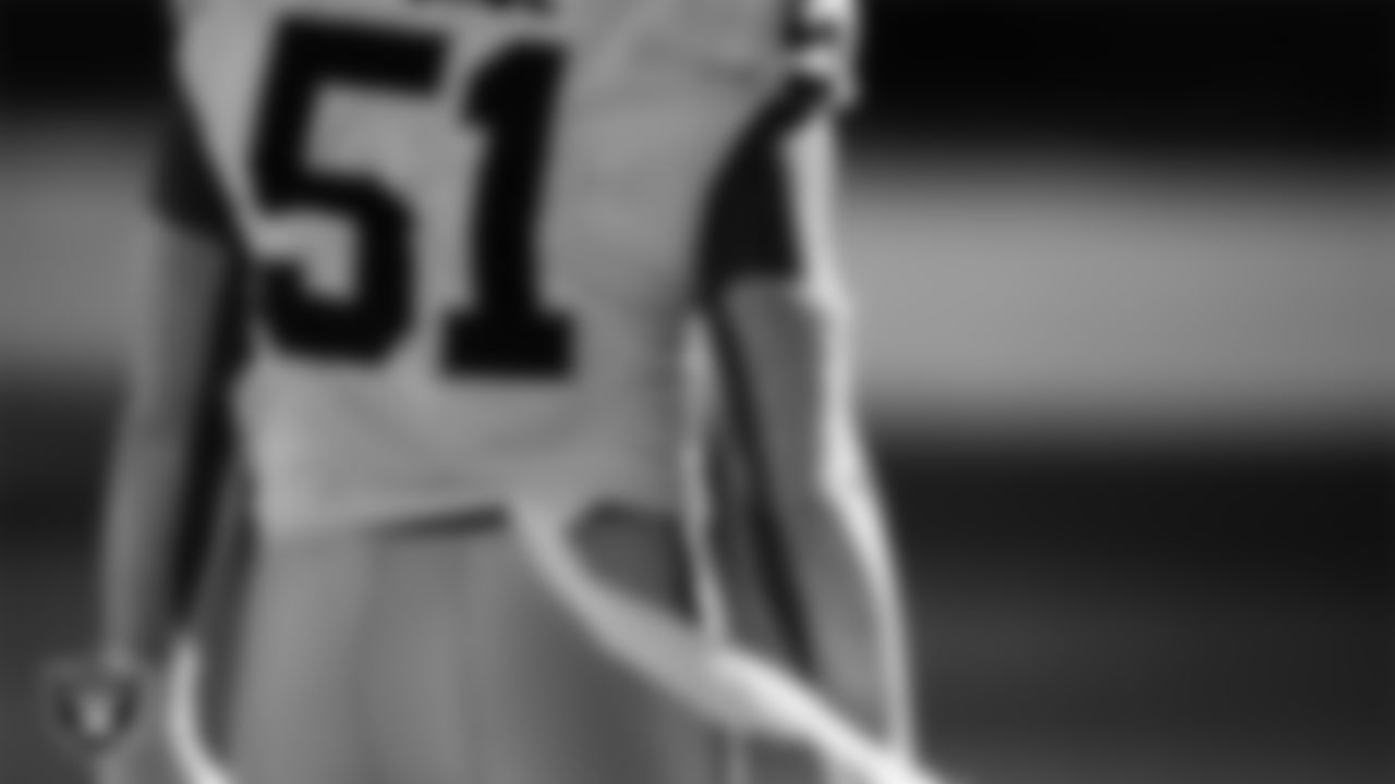 Las Vegas Raiders defensive end Malcolm Koonce (51) on the sidelines during the Las Vegas Raiders regular season away game against the Kansas City Chiefs.