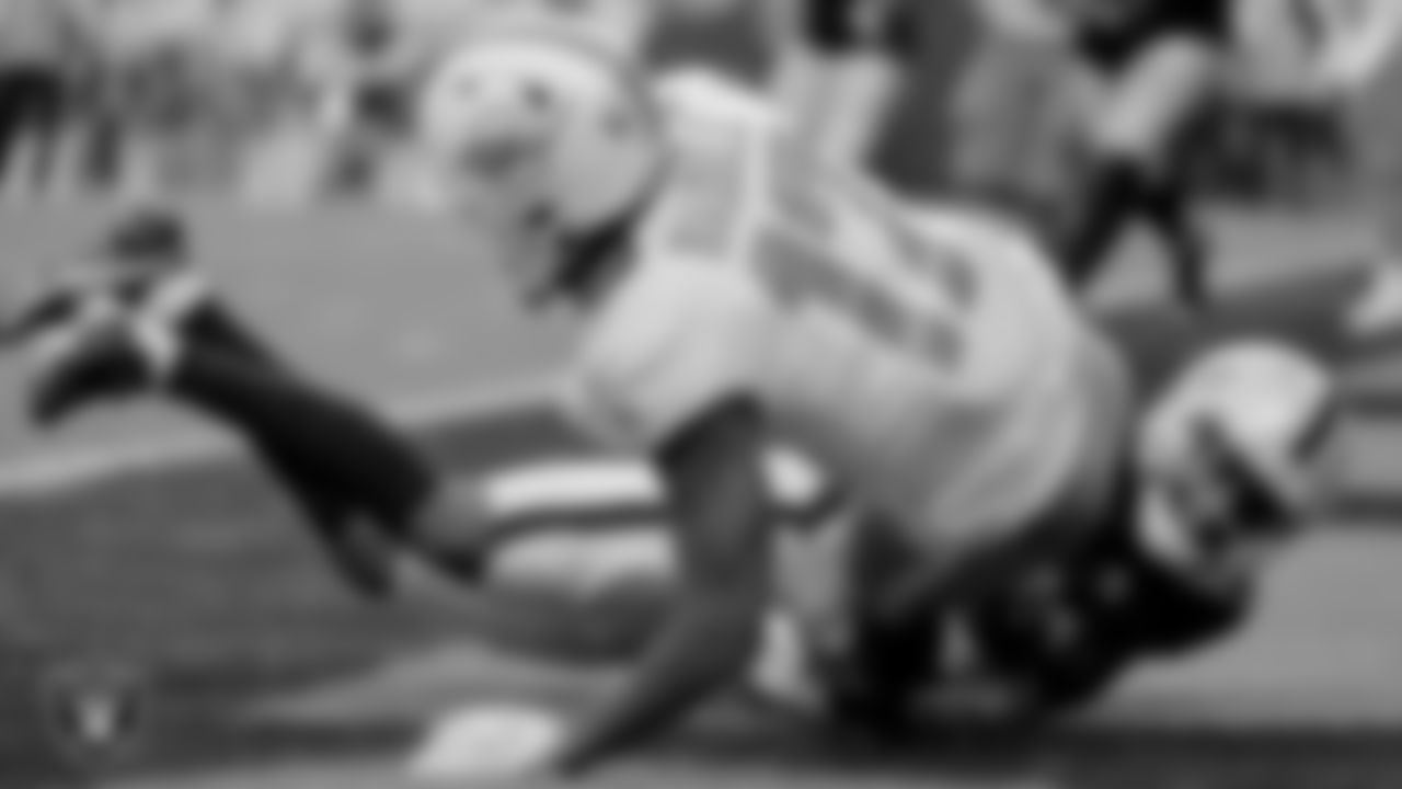 Las Vegas Raiders cornerback Casey Hayward Jr. (29) records a safety during the regular season home game against the Miami Dolphins.