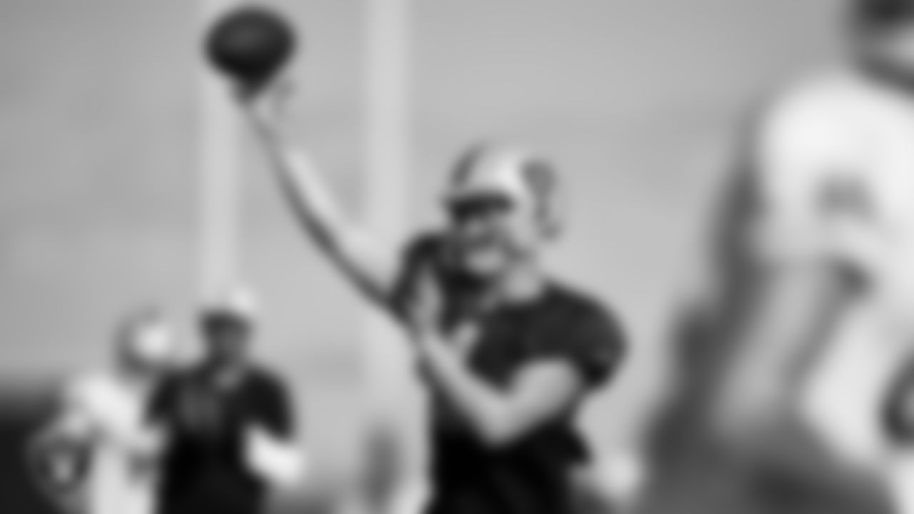 Las Vegas Raiders quarterback Derek Carr (4) on the field for practice at 2021 Training Camp.