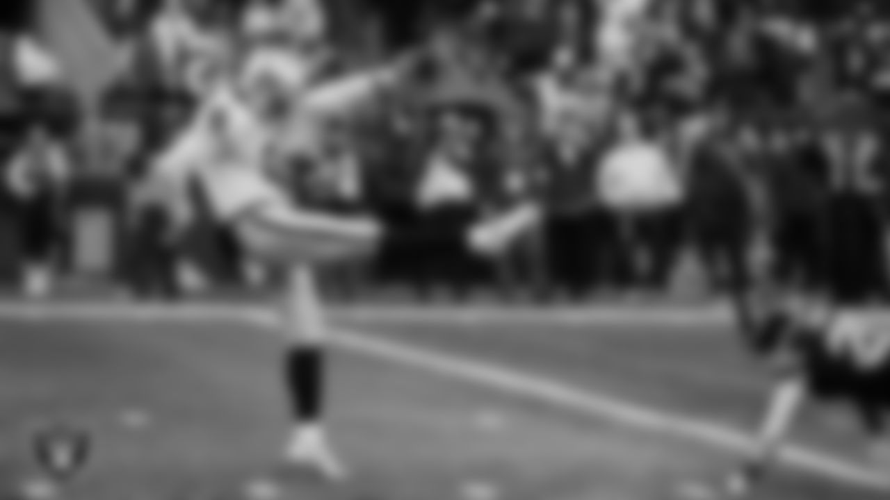Las Vegas Raiders punter AJ Cole (6) punts during the regular season away game against the Seattle Seahawks at Lumen Field.