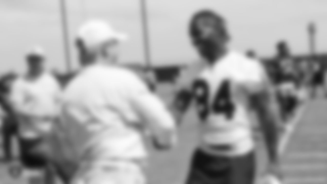 Raiders owner Mark Davis and wide receiver Antonio Brown (84) at a Mandatory Minicamp at the Raiders Practice Facility in Alameda, Calif.