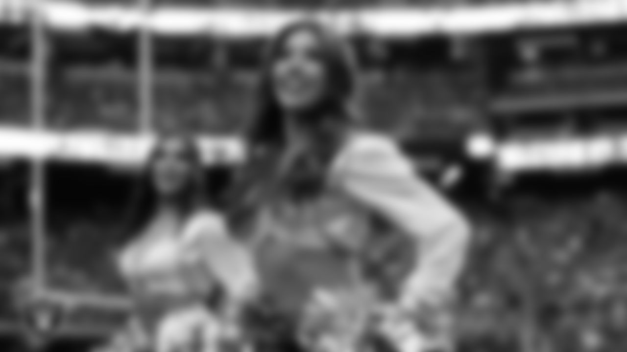 Raiderette Lisa performs on the sidelines during the regular season home game against the Arizona Cardinals at Allegiant Stadium.