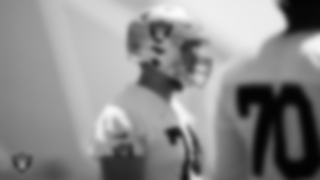 Las Vegas Raiders tackle Kolton Miller (74) at an Organized Team Activity (OTA).