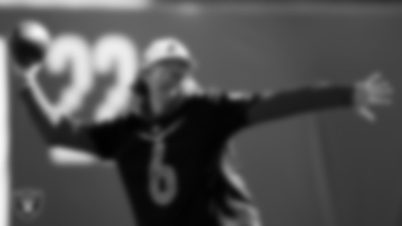 Las Vegas Raiders punter AJ Cole (6) during a practice for the 2022 Pro Bowl at Las Vegas Ballpark.