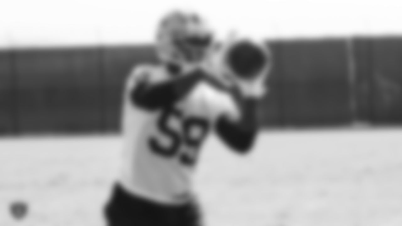 Oakland Raiders linebacker Tahir Whitehead (59) on the field for practice at the Oakland Raiders Practice Facility, Friday, September 21, 2018, in Alameda, California.