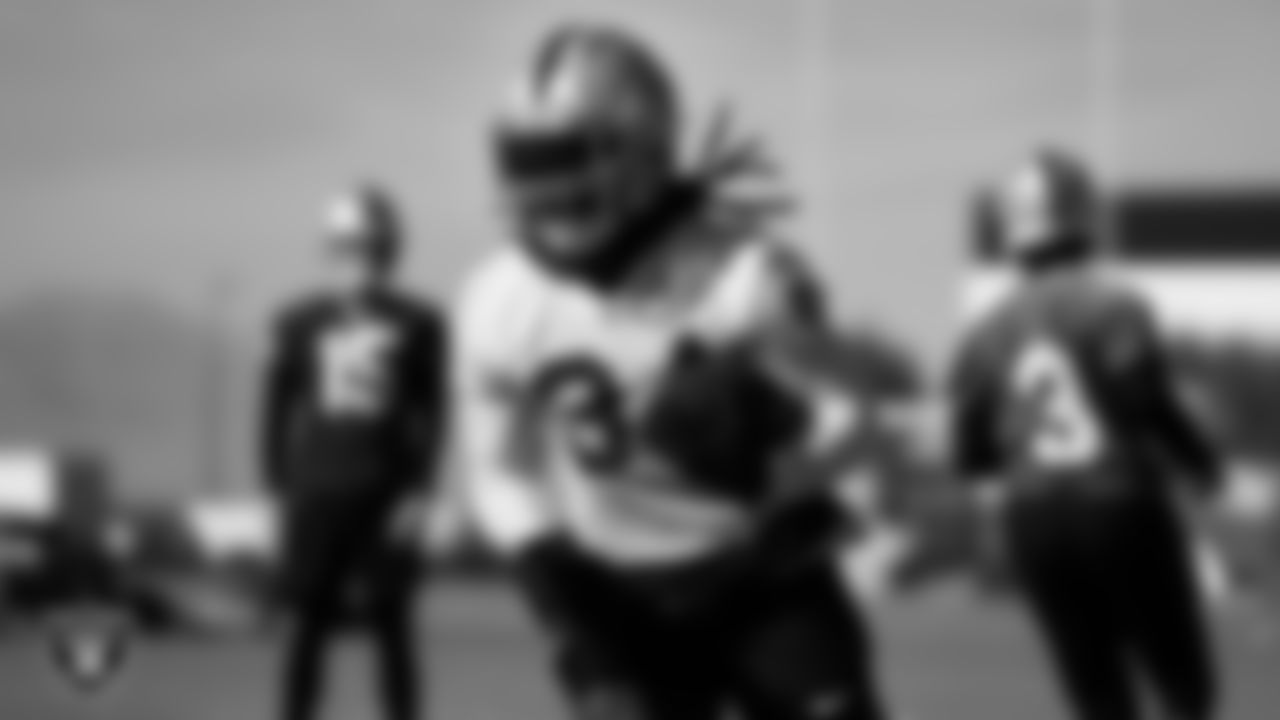 Las Vegas Raiders running back Brandon Bolden (34) during practice at Intermountain Healthcare Performance Center.