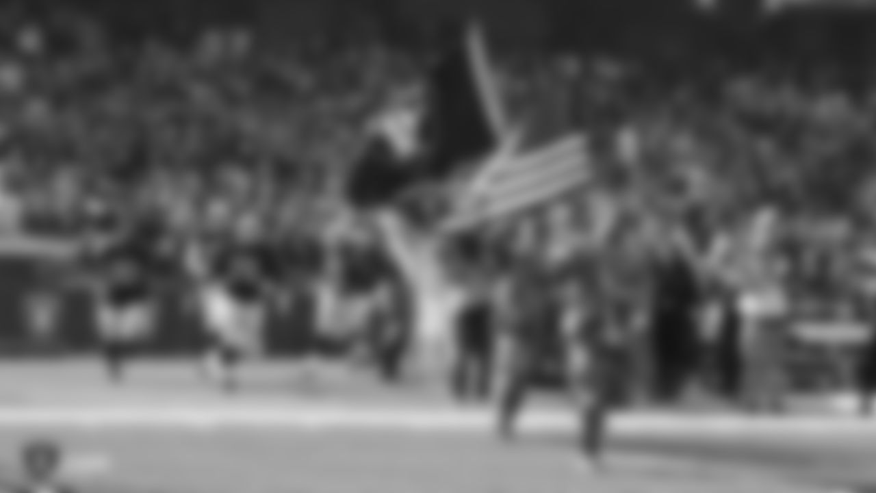 The Oakland Raiders, led by the military, are introduced onto the field before their regular season game against the Los Angeles Chargers at Oakland-Alameda County Coliseum, Sunday, November 11, 2018, in Oakland, California. The Oakland Raiders lost 20-6.
