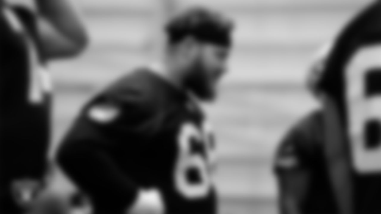 Las Vegas Raiders center Andre James (68) during practice at Intermountain Healthcare Performance Center.