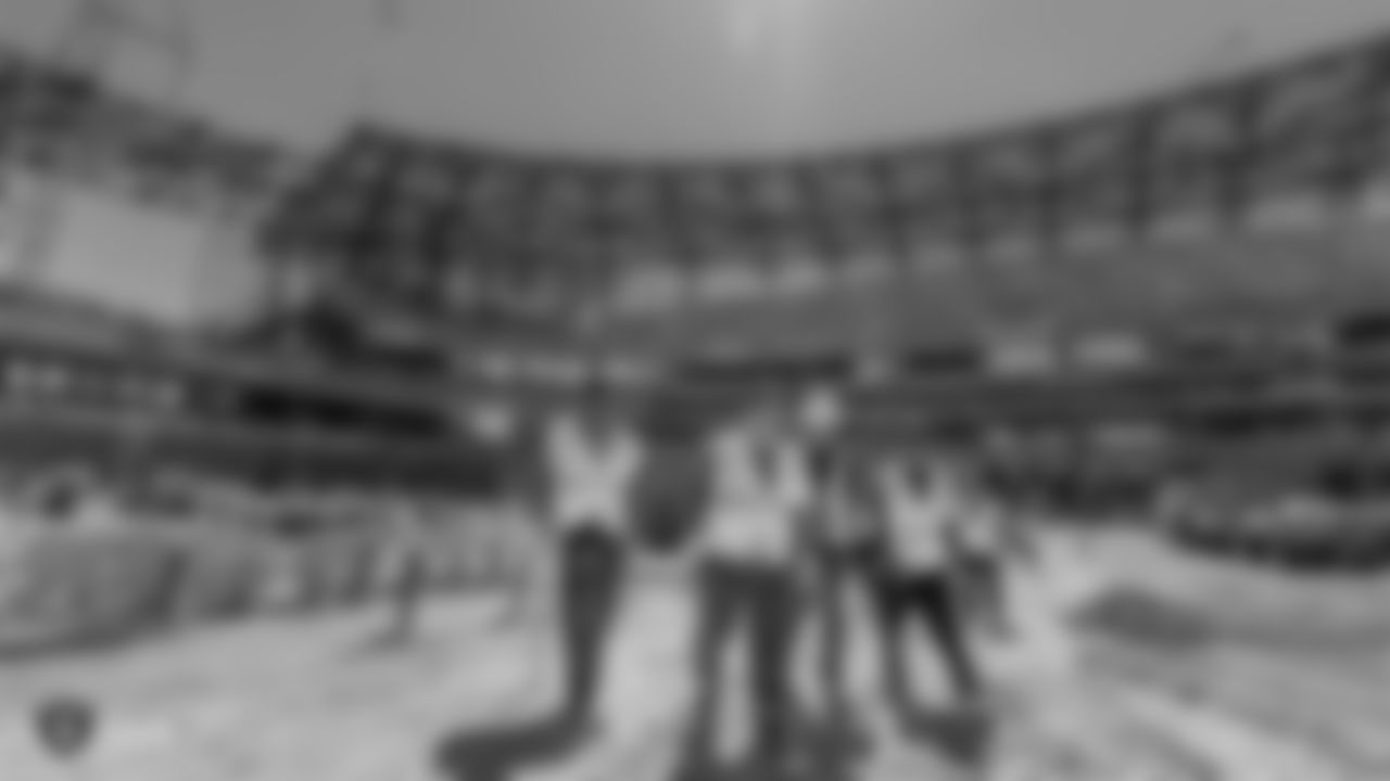The Raiders Foundation, in partnership with Kline Veterans Fund, give three veterans a tour of the Las Vegas Stadium worksite before being surprised with their very own service dog, Wednesday, June 26, 2019, in Las Vegas, Nevada.