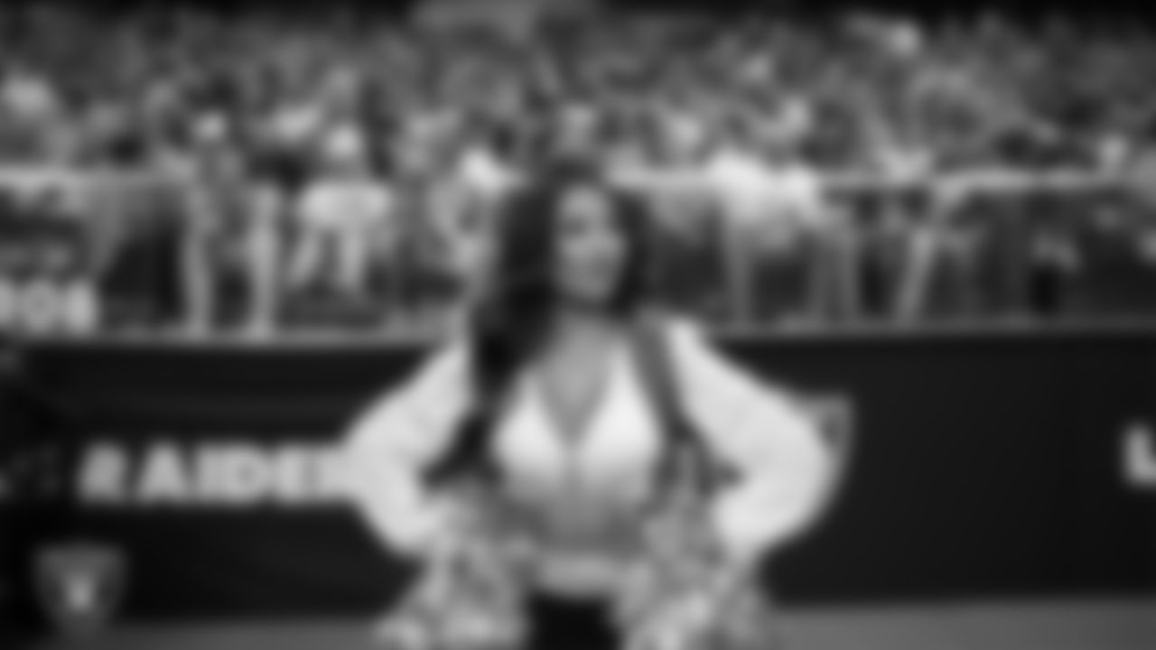 Raiderette Monica D. on the sidelines during the regular season home game against the Chicago Bears.