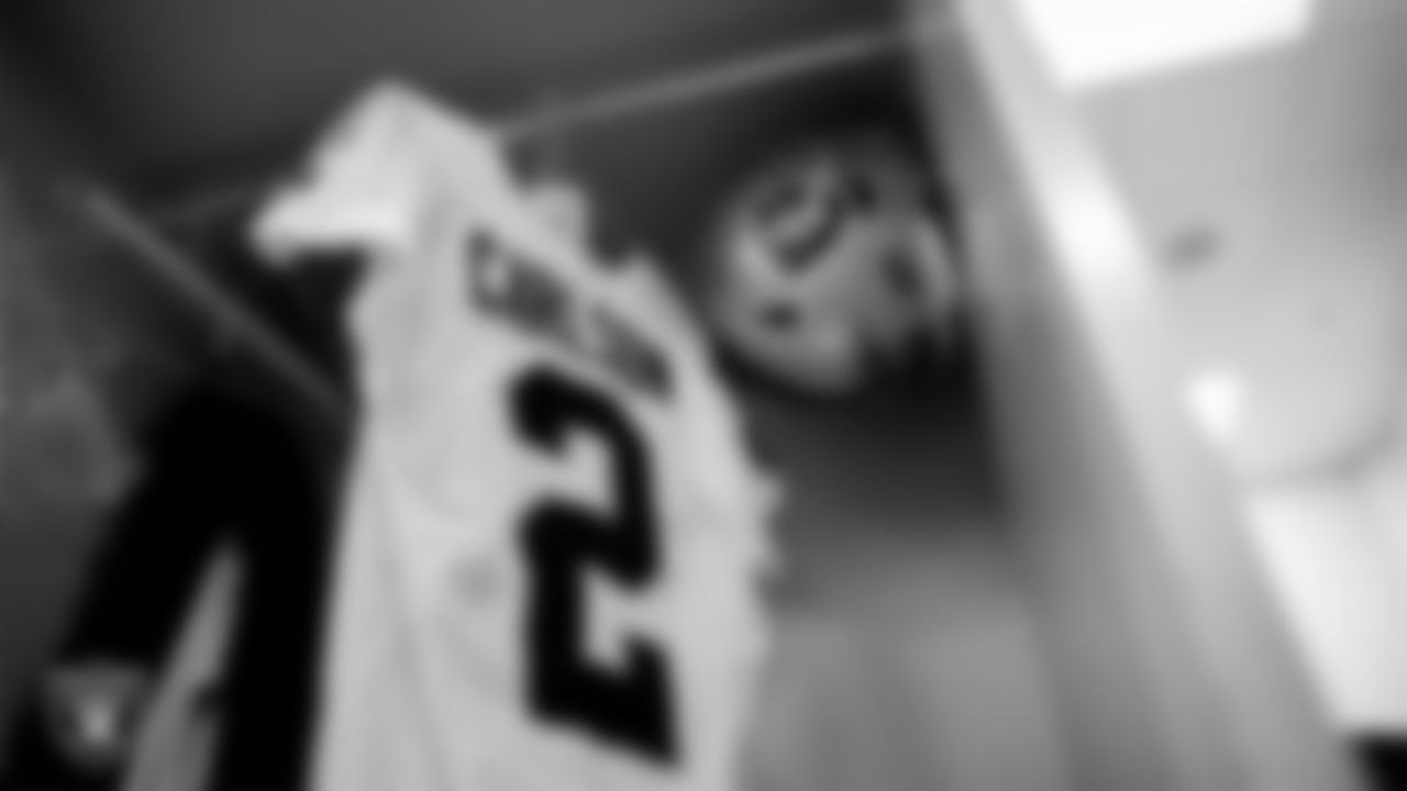 The locker room prior to the Las Vegas Raiders' arrival for their regular season away game against the Los Angeles Chargers at SoFi Stadium.