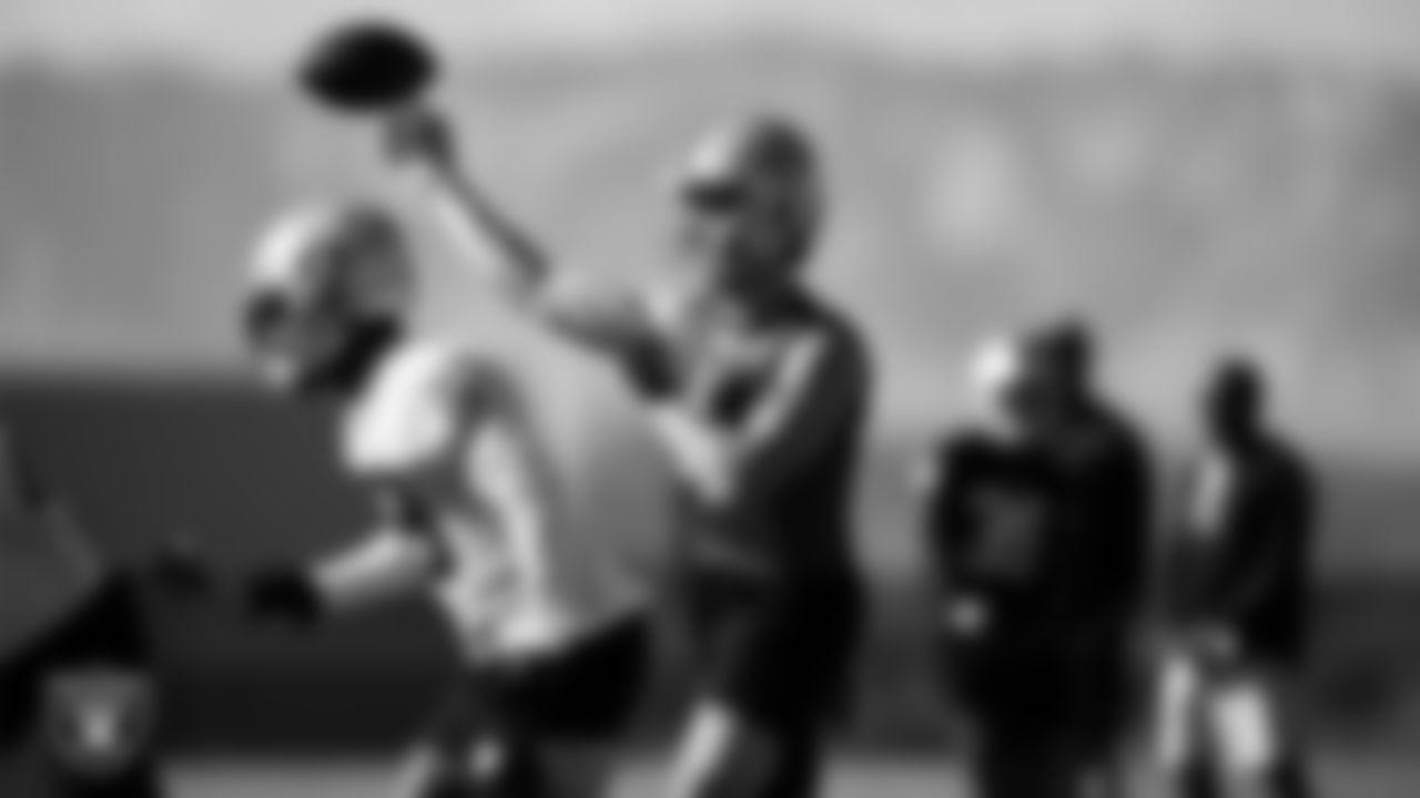 Las Vegas Raiders quarterback Derek Carr (4) during practice at Intermountain Healthcare Performance Center.