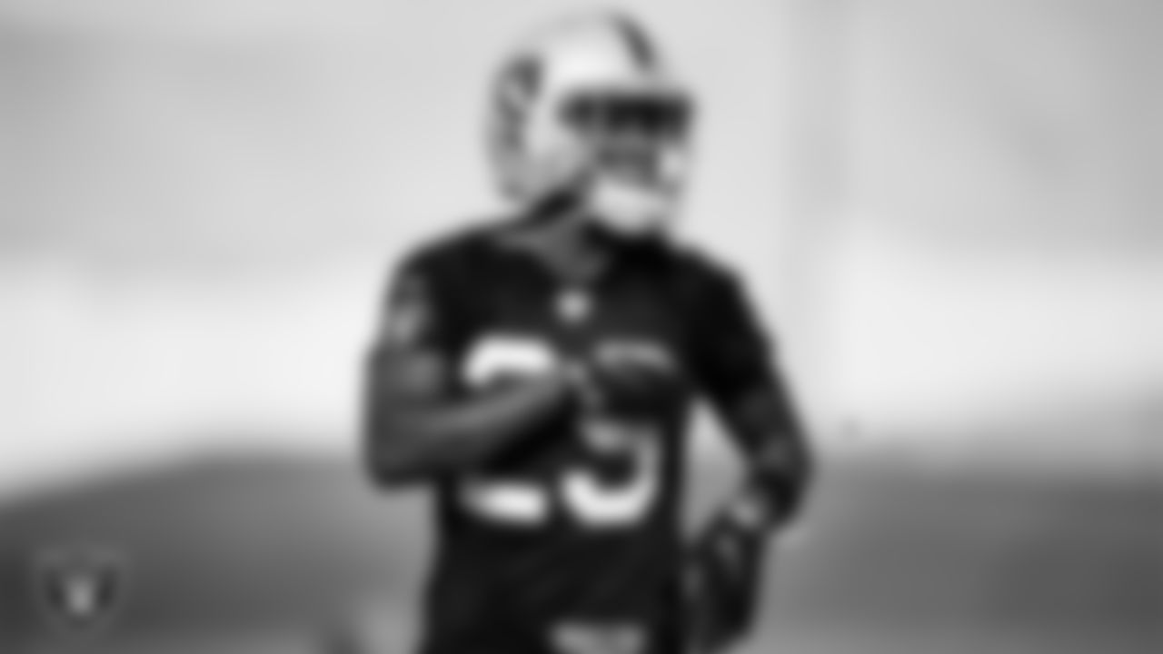 Las Vegas Raiders cornerback Casey Hayward Jr. (29) on the field for practice at 2021 Training Camp.