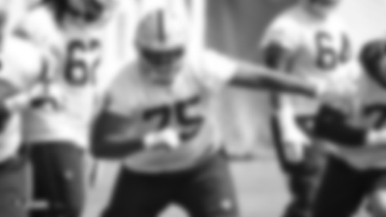 Raiders tackle Brandon Parker (75) at an Organized Team Activity (OTA) at the Raiders Practice Facility in Alameda, Calif.