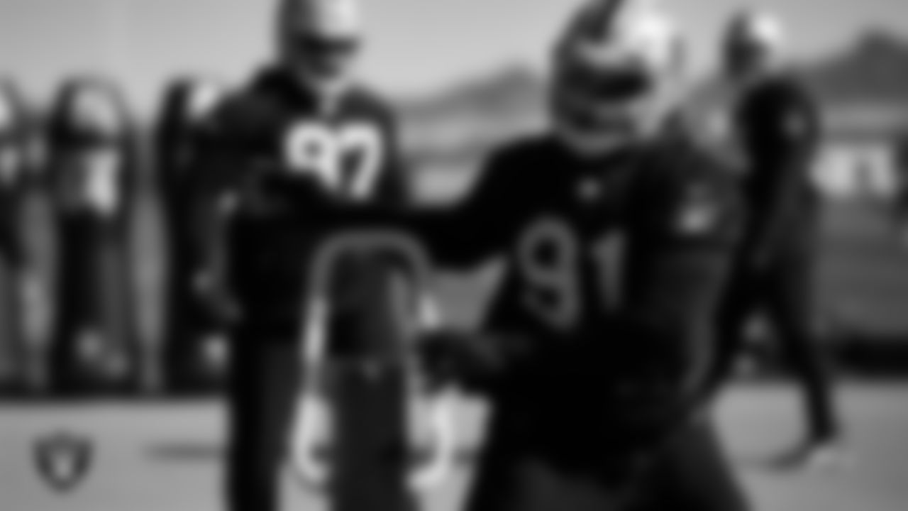 Las Vegas Raiders defensive tackle Bilal Nichols (91) during practice at Intermountain Healthcare Performance Center.