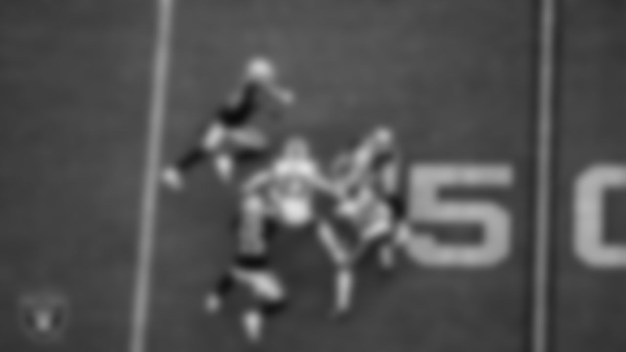 Las Vegas Raiders wide receiver Zay Jones (12) runs after making a catch during the regular season home game against the Buffalo Bills.