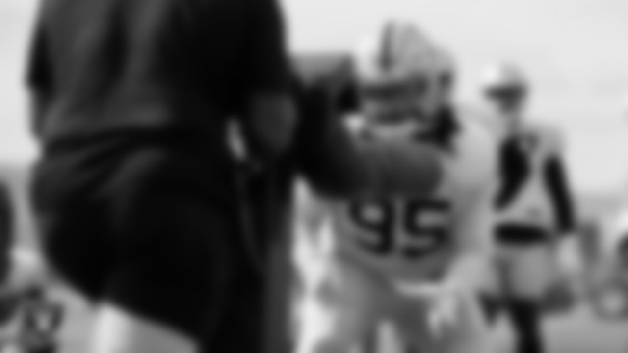 Las Vegas Raiders defensive lineman Kendal Vickers (95) during practice at Intermountain Healthcare Performance Center.
