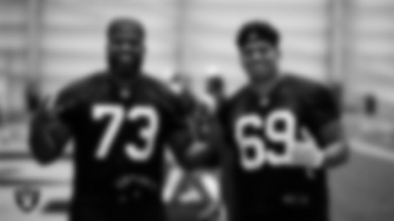 Las Vegas Raiders defensive tackle Matthew Butler (73) and defensive lineman Myron Tagovailoa-Amosa (69) at Mandatory Minicamp.