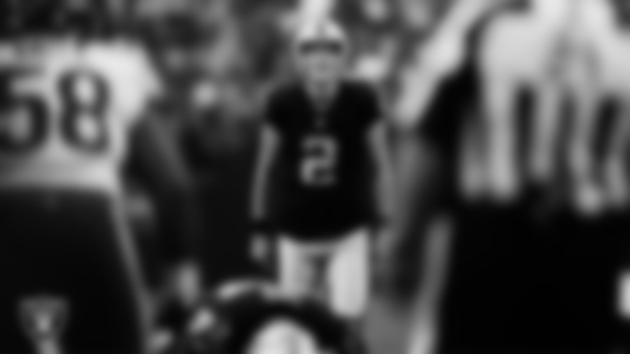 Las Vegas Raiders kicker Daniel Carlson (2) lines up to kick a 31-yard field goal during the regular season home game against the Chicago Bears.