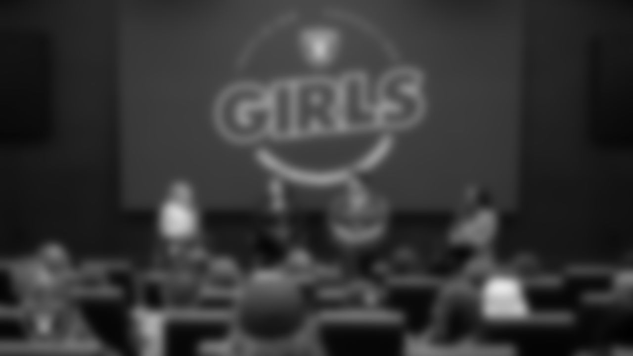Las Vegas Raiders broadcaster Amber Theoharis speaks to student-athletes during the Raiders Girls Empowerment Summit at the Las Vegas Raiders Headquarters.